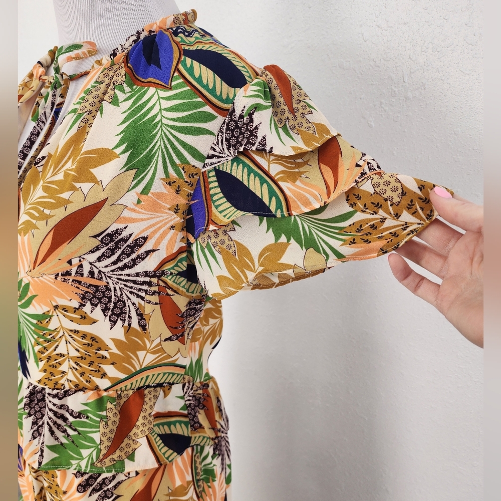 Glamorous Multicolor Floral Dress Leaf Print Open Back Maxi Dress Size 6 - Picture 8 of 10